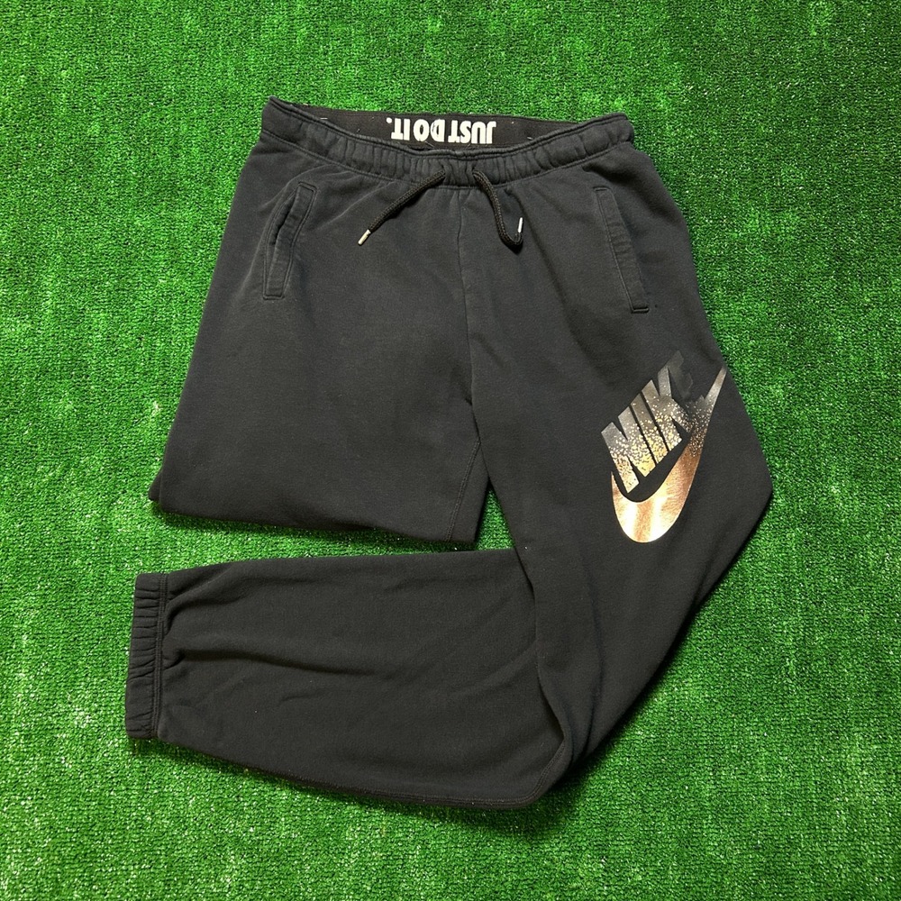 Nike Joggers Metallic Rose Gold Logo Sweatpants Black Medium